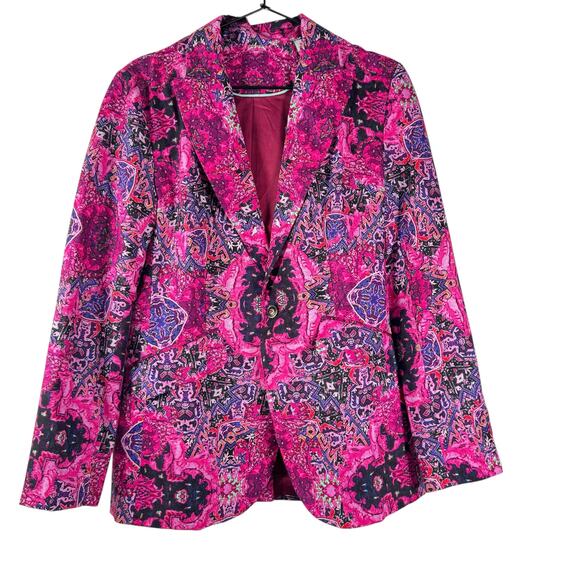 NWT Robert Graham Penelope Womens Pink Multicolor Paisley Floral Blazer Jacket S